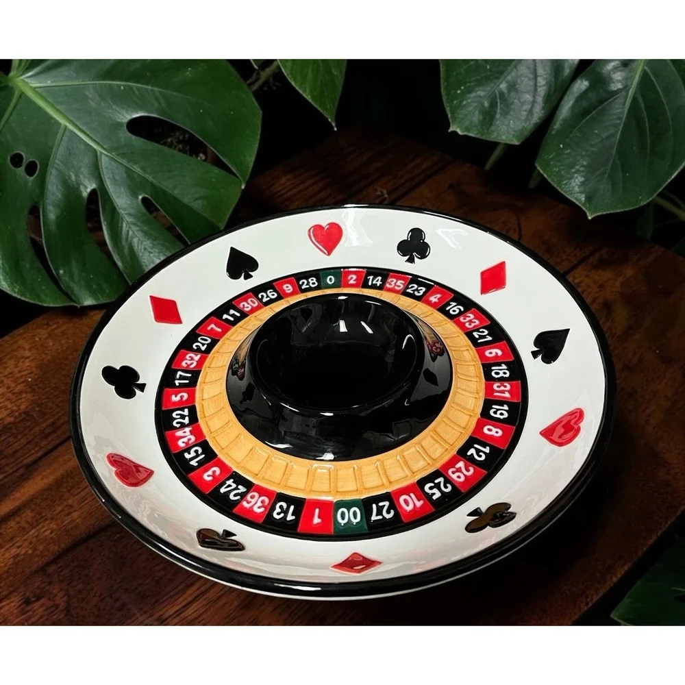 Fitz & Floyd Essentials Game Night Chip &‎ Dip Vegetable Platter Bowl Roulette